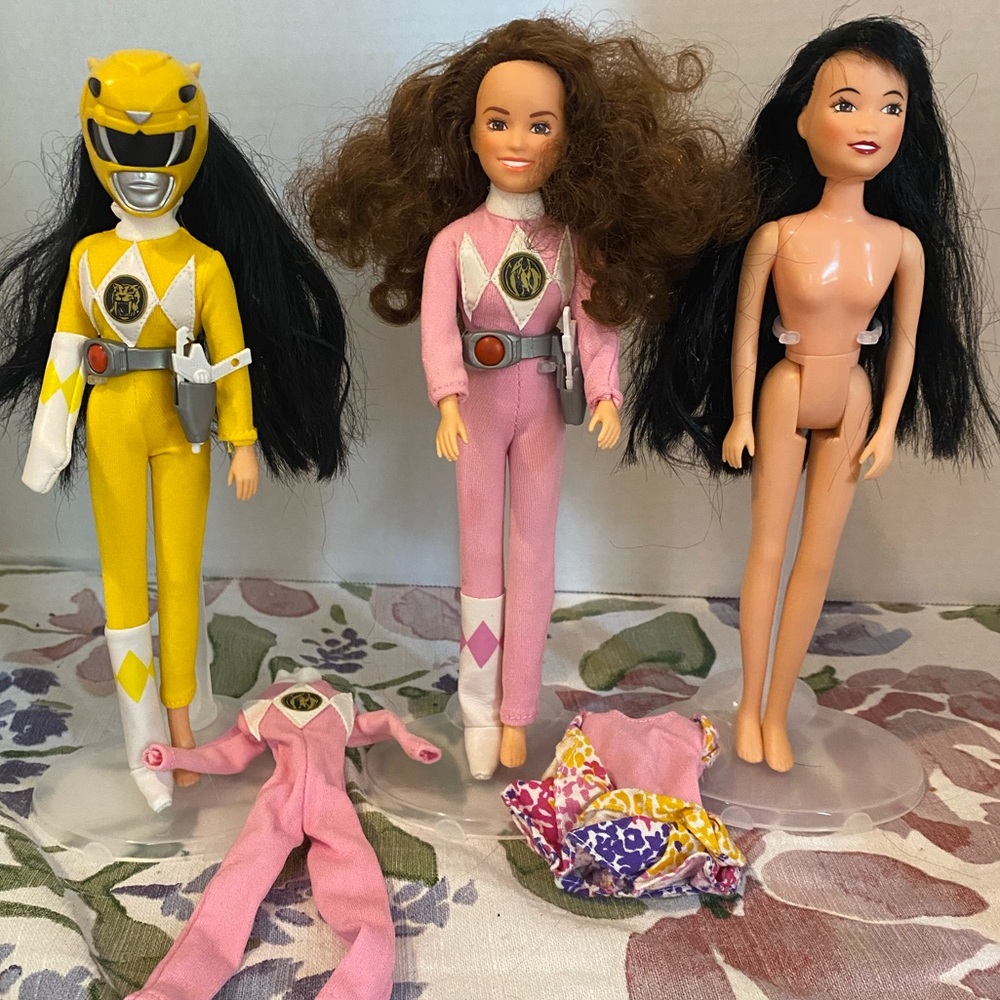 Rare vintage 1994 Power Rangers for girls dolls pink yellow Kimberly and Trini